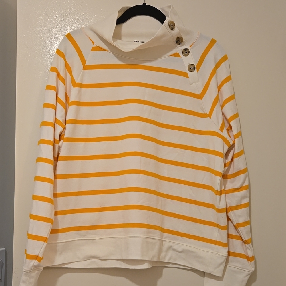 J.Crew sz XL high neck Striped Button-Detail pullover